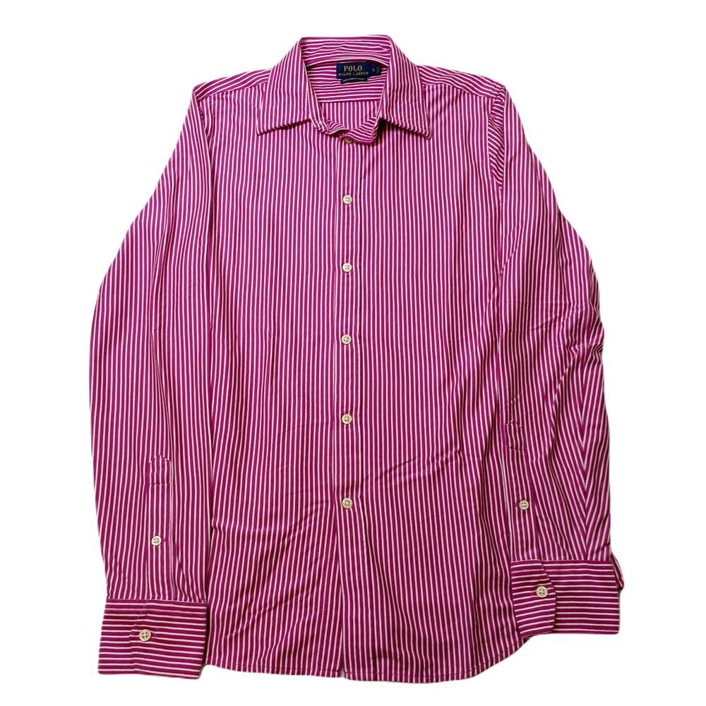 Polo Ralph Lauren Knit Dress‎ Shirt Mens Large Red White Stripe Long Sleeve